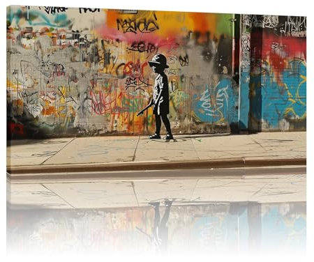 Banksy-Graffiti-Kunst-Leinwand, Pop-Art, bunte abstrakte Bilder, Kunstwerke, Gemälde, Leinwanddrucke, Wohnzimmer, fertig zum Aufhängen, 25 x 50 cm (10 x 20 Zoll), mit Rahmen