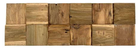 HPFloor Teak Wandverkleidung Wandpaneele Cubic 11er Set, 3D Holzpanelen, Echtholz, Rustikal Braun, 54x18 cm, Unregelmäßige Holzgrößen, Innenbereich