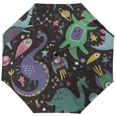 LQIOFHN Automatisch Faltbarer Regenschirm Dinosaurier Tragbare Regenschirme Uv-Sonnenschutz-Regenschirm Winddichter Reiseschirm