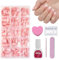 OKAQEE 240 Stück Short Falsche Nägel Tips Set - Kurz Natürliche Künstlich Falsche Nägel zum Aufkleben - Rosa Gradient Künstliche Fingernägel für Nail Extensions mit Box (Pink Gradient)