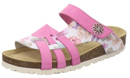 AFS-Schuhe 2120 Sommer Pantoletten Damen Leder Sandalen mit Fußbett, flach Klettverschluss Hausschuhe (39 EU, Fuchsia Nubukleder)