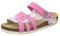 AFS-Schuhe 2120 Sommer Pantoletten Damen Leder Sandalen mit Fußbett, flach Klettverschluss Hausschuhe (39 EU, Fuchsia Nubukleder)