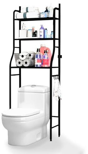 JUPPLIES Estanteria de Baño sobre Inodoro - Mueble Baño WC y Mueble Estanteria Lavadora - Estante de Almacenamiento Impermeable - Ahorra Espacio con 3 Baldas (Negro)