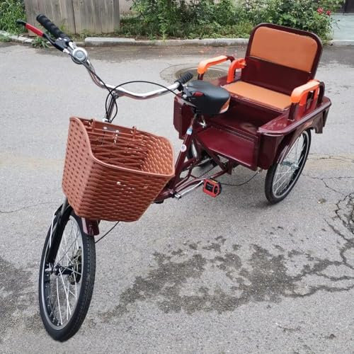 MegLob Robustes Dreirad Für Erwachsene, 3-Rad-Lastenfahrrad Mit Verstellbarem Rücksitz Zum Einkaufskorb, Lastendreirad Mit 20-Zoll-Rad, Niedrigem Einstieg Aus Hartstahl, Dreirad Für Senioren/Picknick