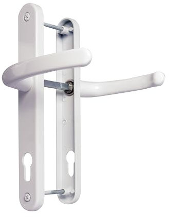 TSS Poignée de porte en UPVC - 92 mm - Centre 210 mm - Vis à vis sur plaque arrière - 242 mm x 34 mm - Poignée de porte extérieure en UPVC - Blanc