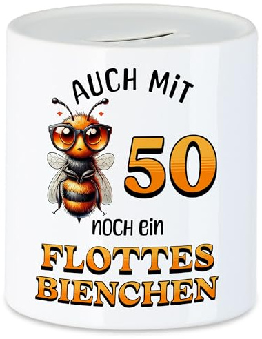Hey!Print Auch mit 50 noch EIN flottes Bienchen Spardose 50. Geburtstag Frau Biene