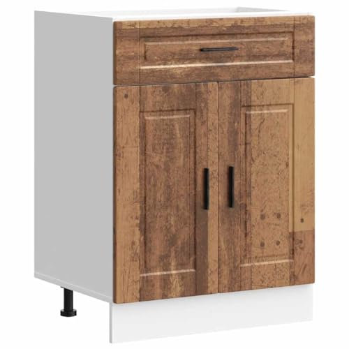 vidaXL Porto Kitchen Base Cabinet - Old Wood, Brown, Modern Kitchen Storage with Adjustable Feet, Engineered Wood, 60 x 46 x 81.5 cm