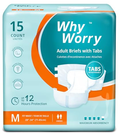 WhyWorry Windeln für Erwachsene, Inkontinenz Slip für Frauen und Männer, Erwachsenen Windel mit maximale Saugfähigkeit, Auslaufschutz über Nacht, Unisex, Größe M, 60 Stück (4 Packungen von 15)