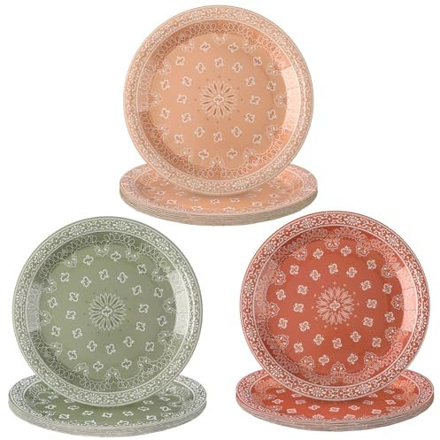 Zhehao 48 Pcs Boho Western Bandana Party Plates, 9 Inch Cowboy Birthday Party Plates, Wild West Party Favors, Rodeo Baby Shower Supplies, Wild One Yeehaw Bday, Cactus Howdy Tableware