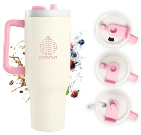 DROP | 1,2L Thermobecher mit Strohhalm – 100% Auslaufsicher, 24h Kalt / 12h Heiß, Edelstahl Isoliert, BPA-frei, Trinkflasche mit einzigartiger Strohhalm-Schutzkappe