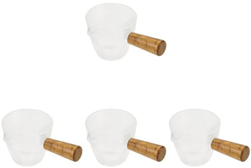 Housoutil 4piezas Jarra De Vidrio Pequeña Con Mango De Madera Lechera Transparente Para Café Leche Y Té Para Cocina Y Té Tarde
