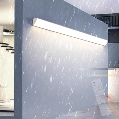TZSMUM Außen mit Fernbedienung Wandleuchte LED Lange Wasserdicht IP65 Wandlampe 10%-100% Dimmbar Wandbeleuchtung Acryl Aluminium 2700K-6500K Wandleuchte Garten Terrassen (Silbrig,60cm)