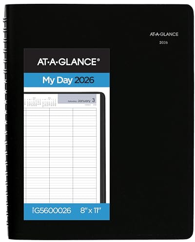 AT-A-GLANCE Terminkalender 2026, Tagesplaner, Gruppenplaner für vier Personen, 20,3 x 27,9 cm, groß, Viertelstunden, DayMinder, Schwarz (G5600026)