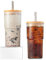 2 Pack 20oz Glass Cups with Lids and Straws, Reusable Bubble Tea Cup,Iced Coffee Cups,High Borosilicate Glass Tumbler Bottle for Beer, Water, Cocktail, Whiskey, Juice, Soda