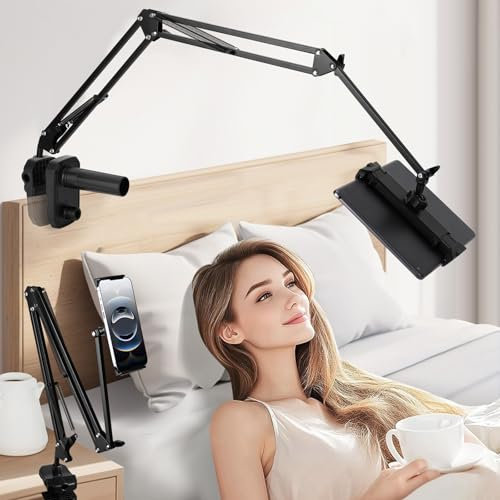 HAMOCOD Tablet Halterung Bett, 360° Verstellbare ipad Halterung mit Klemme für 4,7–13 Zoll Geräte, Sofa, Schreibtisch, Kompatibel mit iPad, Samsung Galaxy, Kindle, Geeignet für 0–8 cm Dicke