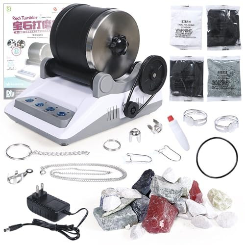 Rock Tumbler Kit - Electric Stone Polisher for DIY Gemstones, Professional Rock Polishing Machine for Adults and Kids, Includes Timer and Accessories