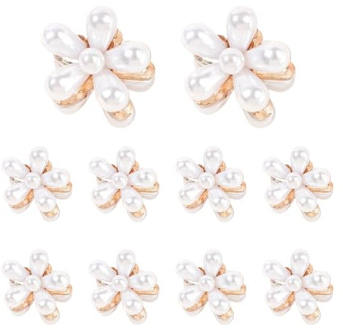 Un lote de 10 pequeñas pinzas para el cabello en forma de flor blanca, incrustadas con perlas. Pinzas decorativas para bodas, de color blanco.