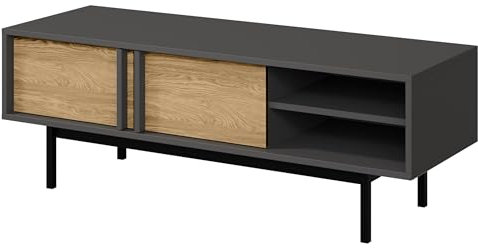 Mirjan24 TV-Lowboard Agova 2D WK10 - Fernsehschrank mit 2 Türen und 2 offenen Fächern, Fernsehschrank, Fernsehtisch, TV Schrank TV Bank (Anthrazit/Geölte Eiche)