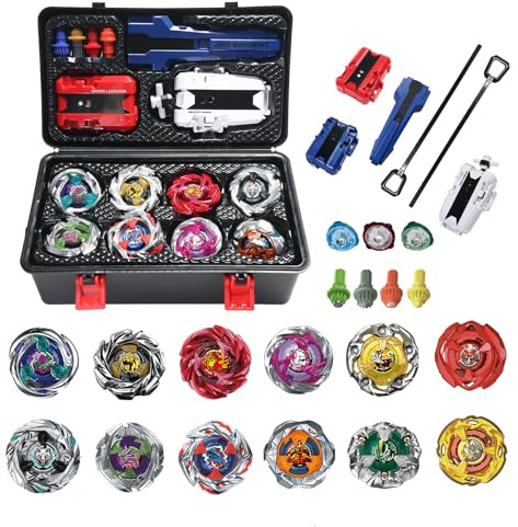 Wotean 12 Kreisel Battle Set, 3 Werfer+1 Griff+3 Mittelringe+ 4 Basen, mit Aufbewahrungsbox, Geburtstagsgeschenk-XD168-UX