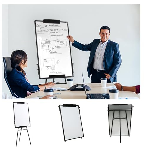 Tableaux blancs-Chevalets avec tableau blanc, Tableau Blanc sur Pied, Tableau Magnétique avec Roues, Hauteur Réglable pour Enfants, Adultes,70 x 100 cm (noir)