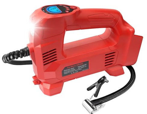 QUPERR Akku Kompressor kompatibel mit Milwaukee M18 Akkus, Elektrischer Luftkompressor bis 10,34 bar mit LED-Licht & Autostopp, Tragbare Luftpumpe für Auto, Motorrad, Fahrrad, Bälle (ohne Akku)