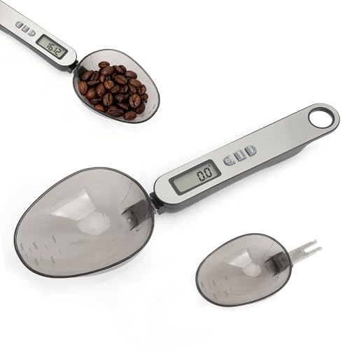 Cucchiaio bilancia digitale precisione misure da 0,1g a 500g 2 testa a cucchiaio diverse electronic spoon scale multifunzionale con diverse unità di misura frontale in acciaio inossidabile argentato