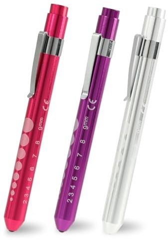 3 Stück Diagnostikleuchte Pupillenleuchte, LED Taschenlampen Augenleuchte, Wiederverwendbare Krankenschwestern LED Stiftlampe, Penlight Taschenlampe Diagnostikleuchte (Lila, Rosa, Silber)