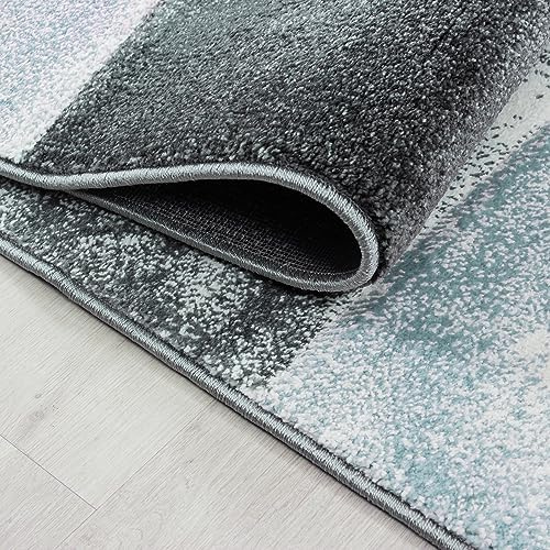 KADIMA DESIGN Teppich Kurzflor Kariert Modern Pflegeleicht Waschbar Strapazierfähig Langlebig Läufer Blau 80x300 cm Wohnzimmer Esszimmer Fußbodenheizung geeignet | Monza
