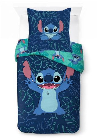 Jay Franco Kids Disney Lilo und Stitch Bettwäscheset – Superweiche Bettwäsche aus 100% Baumwolle mit Kissenbezug, offiziell Lizenziertes Produkt, Marineblau, 2-teilig, Einzelbett
