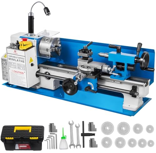550 W Mini Tisch-Metalldrehmaschine 180 × 350 mm, Präzisions-Drehmaschine mit stufenlos variabler Drehzahl 50–2500 rpm, Werkbank Drehmaschine für DIY Metallverarbeitung