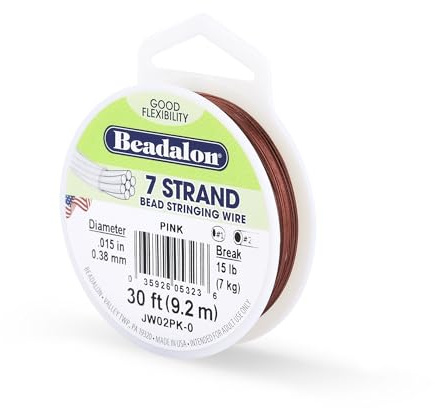 Beadalon 0.38 mm Diameter 9.2 m Reel 7 Strand Wire, Pink | Nylon-Coated, Polished Finish, Tarnish-Resistant, 30 ft DIY Jewelry Making, & Everyday Bead Stringing Projects, Made in USA