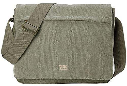 Troop London TRP0240 Classic Canvas Schultertasche für Laptops, kaki, Einheitsgröße