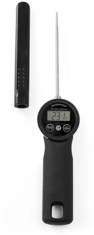 HENDI Thermometer, Wasserdicht, Thermometer, Küchenthermometer, Inkl. Batterie, Messbereich -50 °C bis +300°C, 120mm Edelstahlsonde, black, 290x55x(H)20mm
