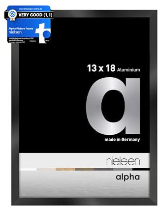 nielsen Alpha Polished Black Aluminium Picture Frame - 13x18cm (5x7in) - with Float Glass and Easy Push-Turn Clips - For Photos and Art