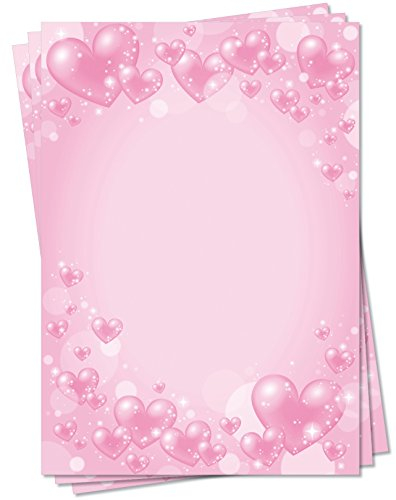 Motivpapier Briefpapier (Herzen-5159, DIN A4, 25 Blatt) - glitzernde rosa Herzen