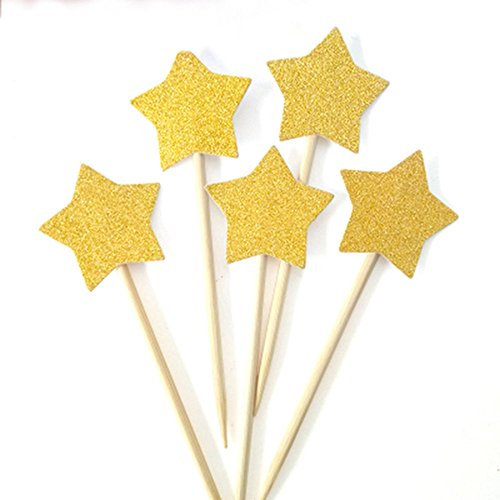 AimtoHome Glitzernder kleiner Stern Cupcake Topper Gold Party Dekorationen für Geburtstag | Babyparty Hochzeit Verlobung Abschlussfeier Weihnachten Dessert 50 Stück