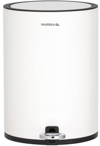 Sealskin Kosmetikeimer Industrial, Abfalleimer mit Soft-Close-Funktion, Treteimer aus Edelstahl, Farbe: Weiß