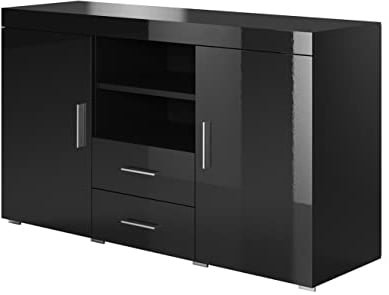 MB Muebles Bonitos, Aparador Roque para Salón Comedor Moderno, Mueble TV de Melamina, Color Negro Brillo, 140x80x40 cm