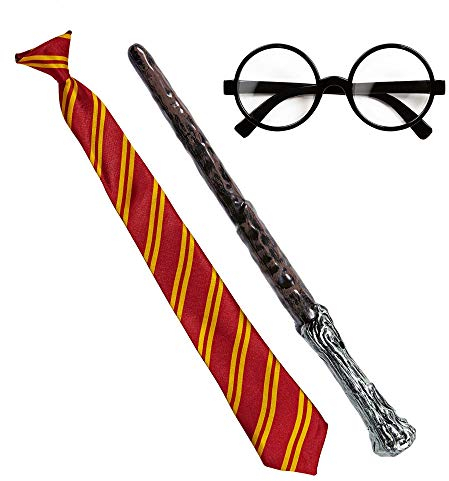 W WIDMANN MILANO Party Fashion 07797 - Verkleidungsset Zauberlehrling, Brille mit Gläsern, Krawatte, Zauberstab, Mottoparty, Karneval