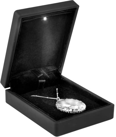 Noble Pack Luxuriöse Geschenkbox mit LED-Anhänger, Halskette, mit LED-Licht, Samt-Schmuckaufbewahrung, Vitrine für Antrag, Verlobung, Hochzeit, Jahrestag, Geburtstag, Schwarz, Pendant Box, Kunststoff,