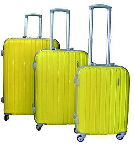 3-TLG Luxus Hartschalen Aluminium Kofferset Reisekofferset Reiseset Trolley Trolly Reise Set Koffer inkl. Kofferwaage in absoluten Trend Farben, Farben:Gelb