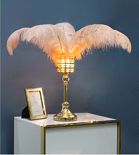 GUANSHAN Feder-Tischlampe, Kristall-Nachttischlampe mit rosa Feder, Lichterketten, Nachtlichter, dekorative Beleuchtung für Wohnzimmer, Schlafzimmer, Heimdekoration