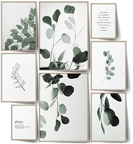 BLCKART Infinity Eukalyptus Poster Bilder Set Stilvolle Doppelseitige Eucalyptus Botanik Poster Wohnzimmer Schlafzimmer Büro Wand Deko (L | 2x A3 | 4x A4 | 2x A5 | ohne Rahmen, EUCALYPTUS)