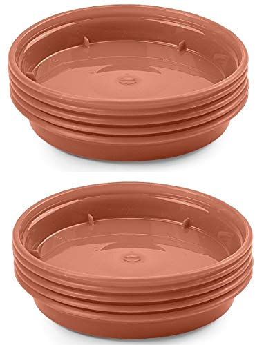 10 Plant Pot Saucers Plastic Terracotta Colour Dish for 5 & 6 Inch 12.7cm & 15cm Flared Pots