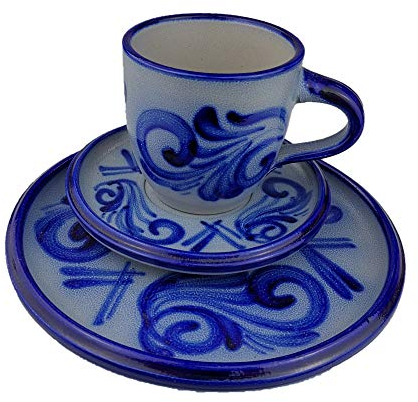 KING Tasse, Untertasse, Dessertteller, Set, echte Salzglasur, nachhaltig hergestellt,
