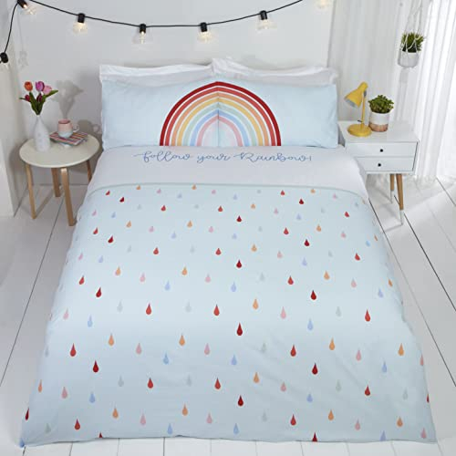 Rapport Home Regenbogen-Bettwäsche-Set – Blaues Bettwäsche-Set für Einzelbetten mit bunten Regentropfen