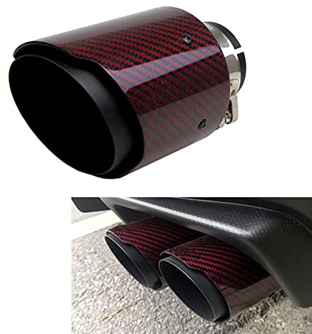 Puntas de Escape de 63 mm Escape de Acero Inoxidable y Fibra de Carbono Brillante Punta de Escape de Automóvil, Entrada de 2,5 Salida de 3,5 (Rojo Brillante y Negro)