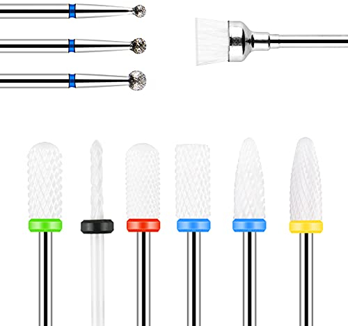 URAQT 10 Pièces Ensemble de Forets à Ongles, 3/32 Forets à Ongles en Céramique pour Ongles en Gel Acrylique Ensemble de Têtes de Meulage de Cuticules Professionnelles pour Manucure Pédicure