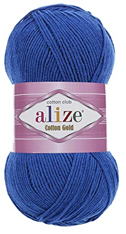 100g Strickgarn Alize Cotton Gold Uni Klassikgarn Häkelgarn Strick-Wolle Farbwahl, Farbe:141 königsblau