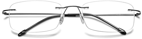 VEVESMUNDO Lesebrille Randlos Blaulichtfilter Titan Leicht Flexibel Modern Rahmenlos Lesehilfe Sehhilfe (1 Stück Grau, 1.5)